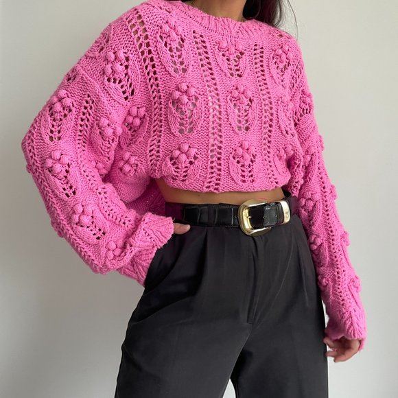 Zara Women pink pom pom knit slouchy sweater - Picture 4 of 10